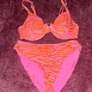 SHEIN Pink and White Printed Bathing Suit